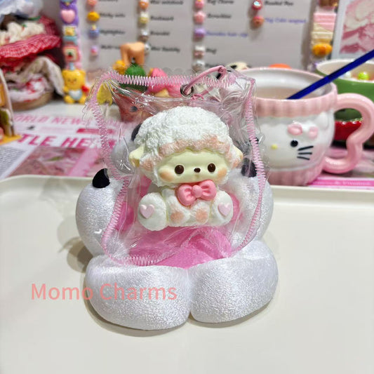 Cute Sheep with Pink Bow Silicone Taba Squishy Toy