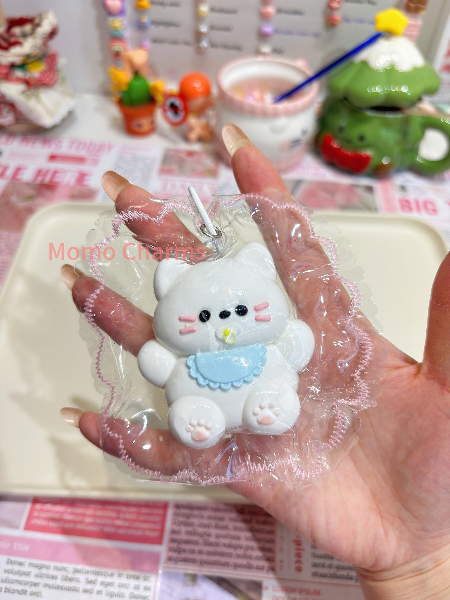 Blue Bib Cat Silicone Taba Squishy Toy