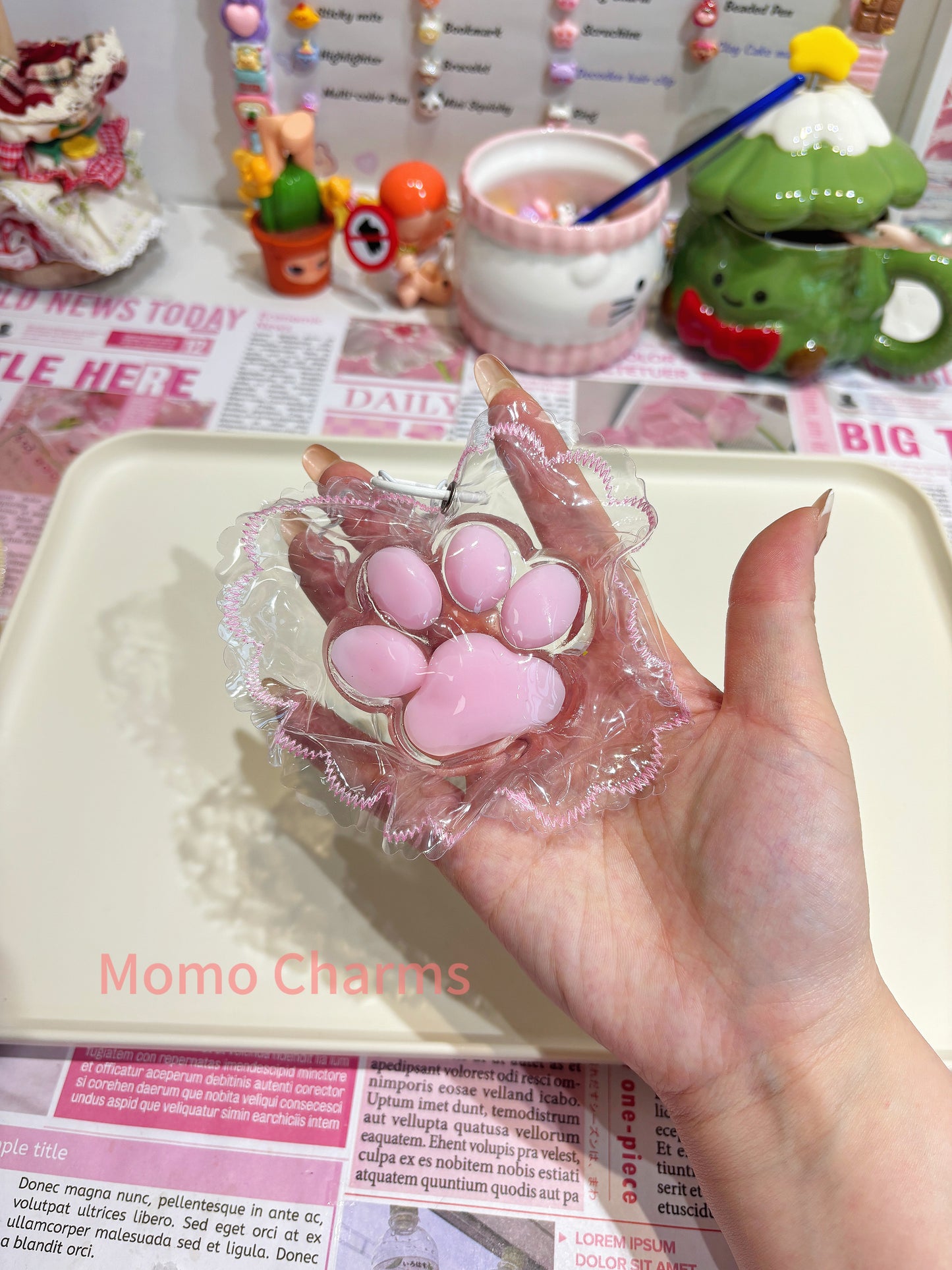 Clear Pink Paw Silicone Taba Squishy Toy