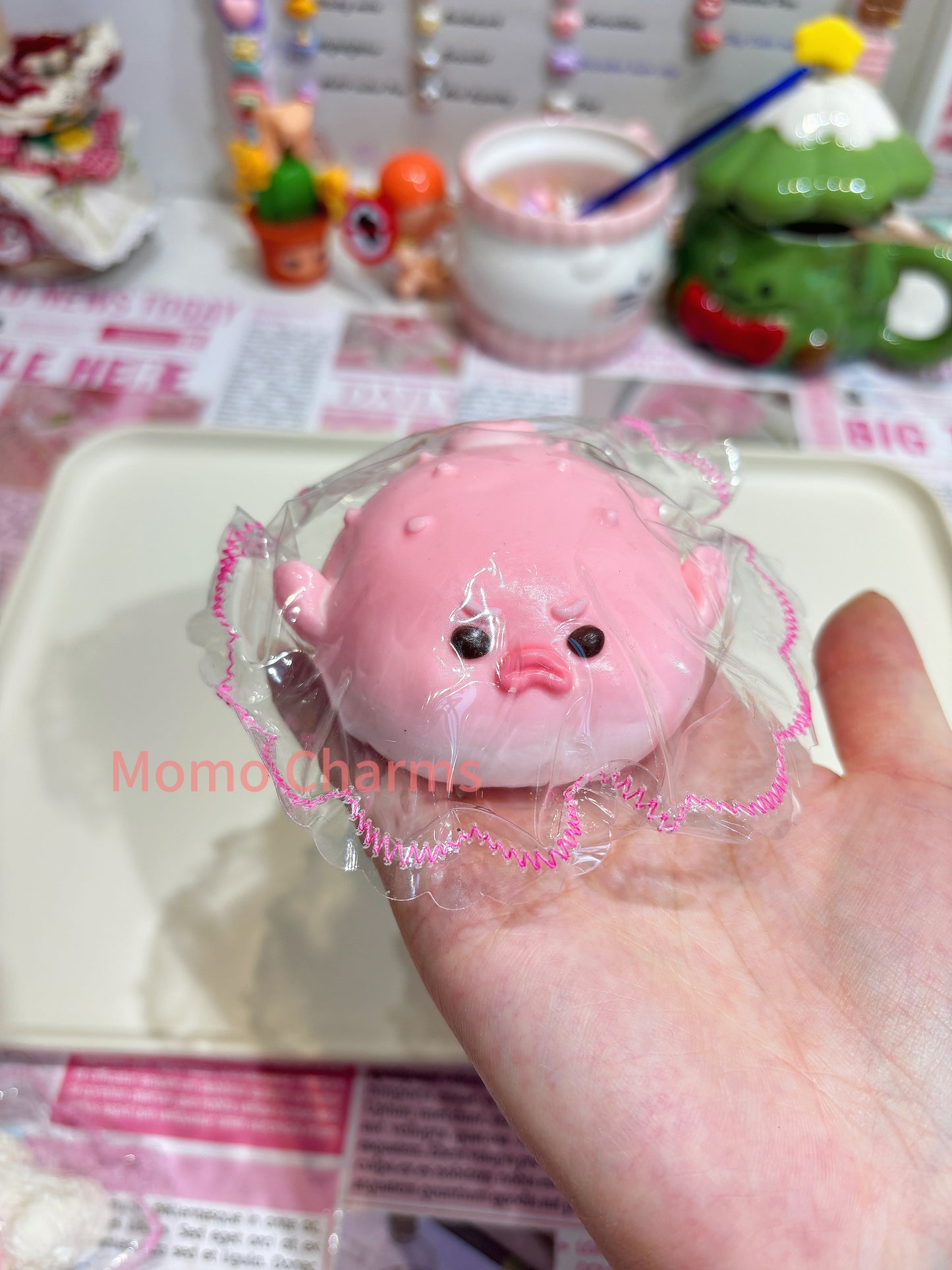 Pink Angry Pufferfish Silicone Taba Squishy Toy