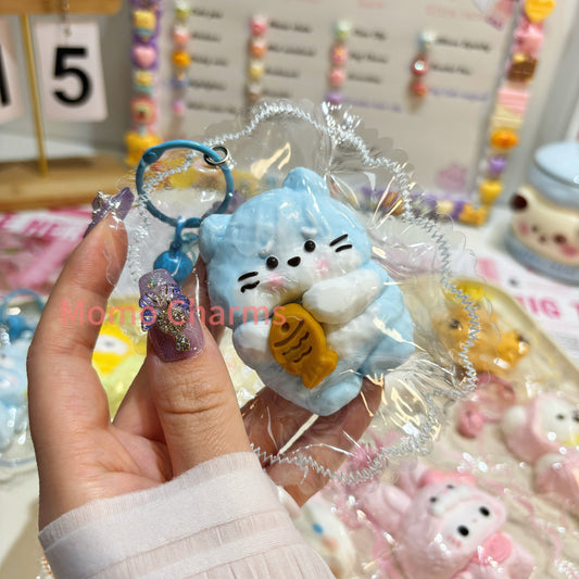 Blue Cat with Fish Taba Squishy Toy