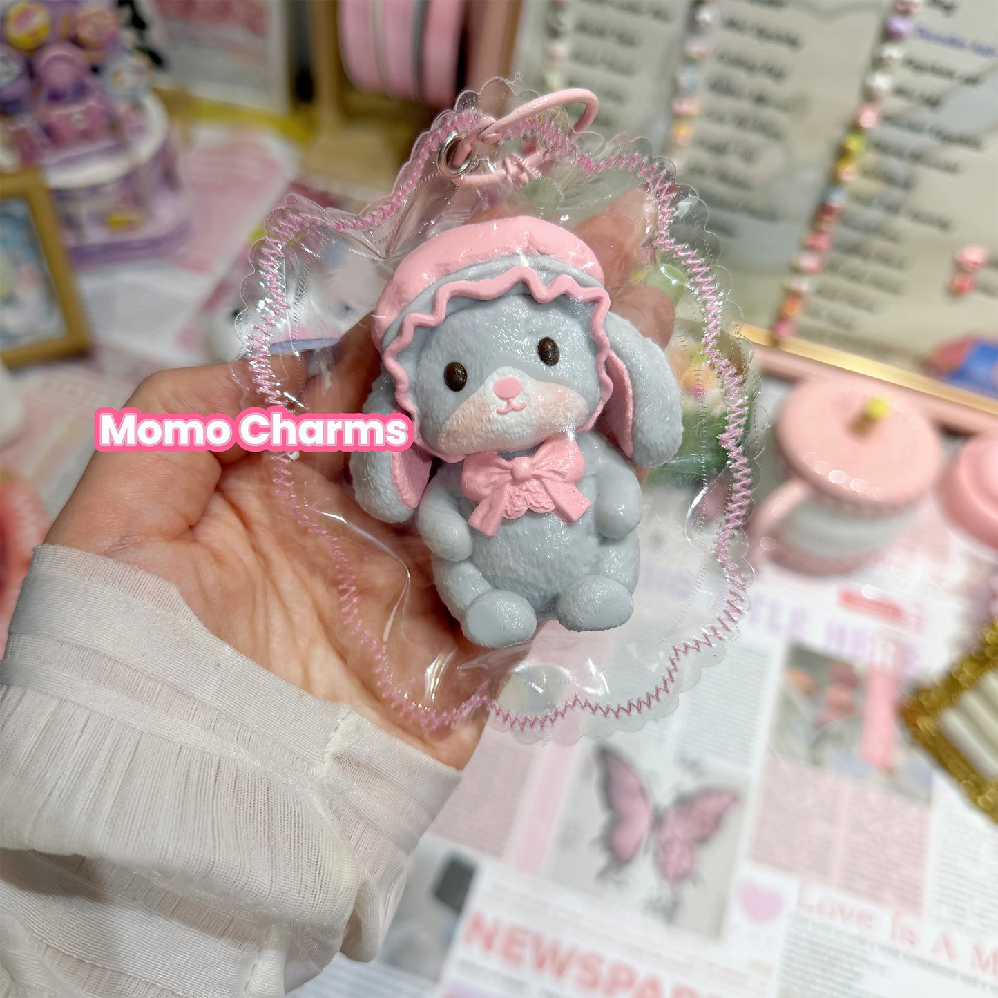 Grey Bunny with Hat Silicone Squishy Toy