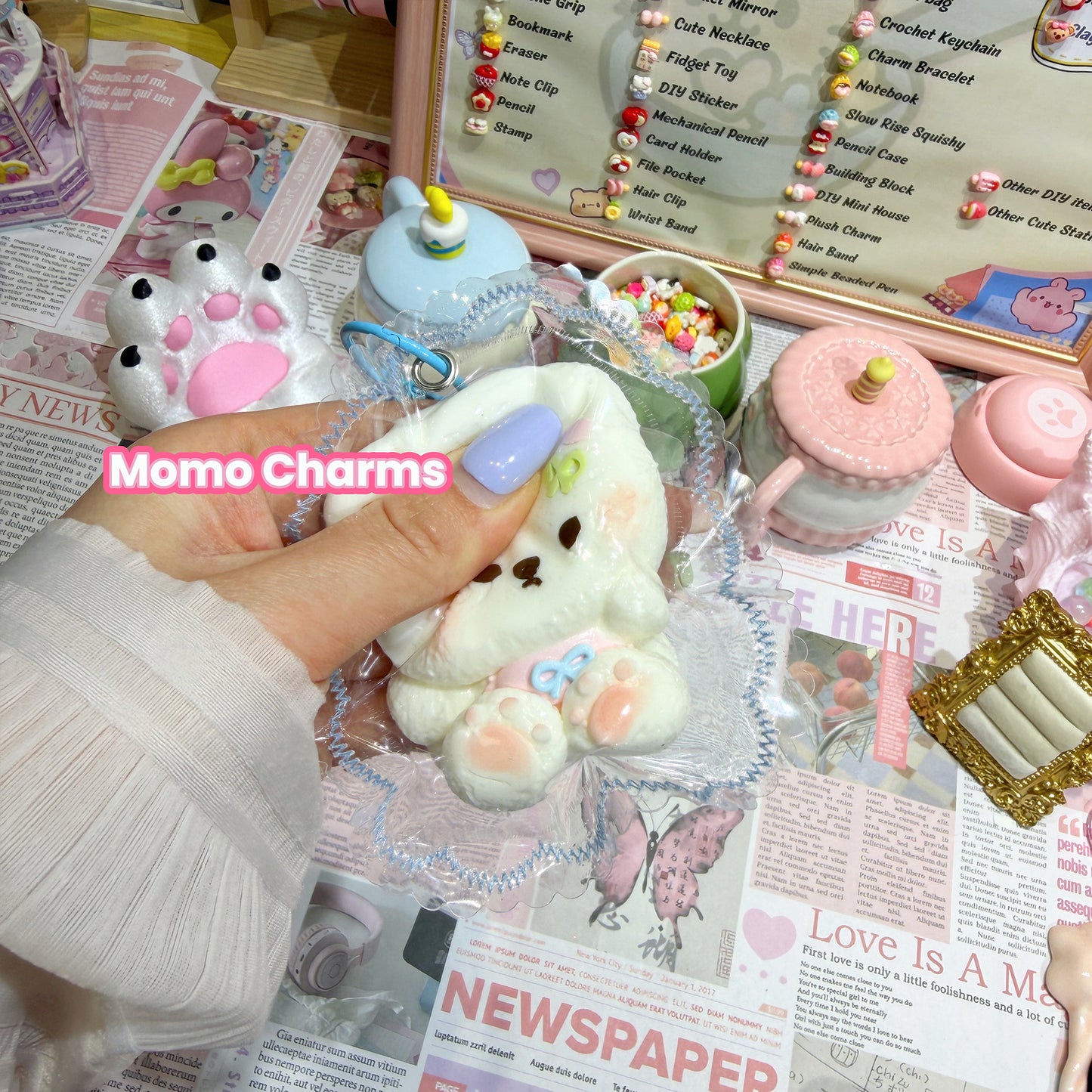 Pink Shirt Bear with Blue Bow Silicone Squishy Toy